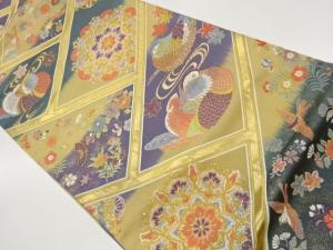 鴛鴦に華紋・蝶・花葉模様織出し袋帯